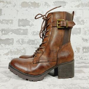 New White Mountain Bradley Brown Faux Leather Lace Up Ankle Combat Boots O269